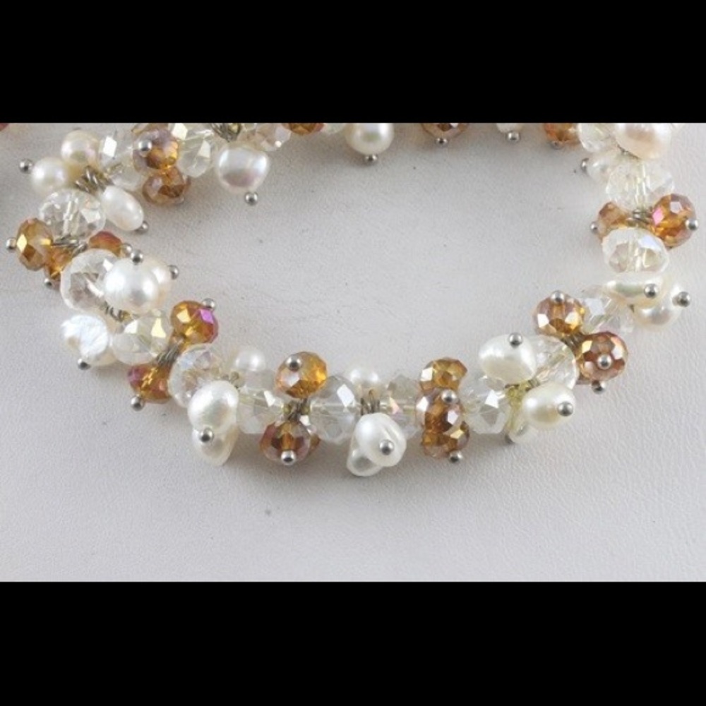 Three Freshwater Pearl and Glass Stretch Bracelets - Picture 3 of 3