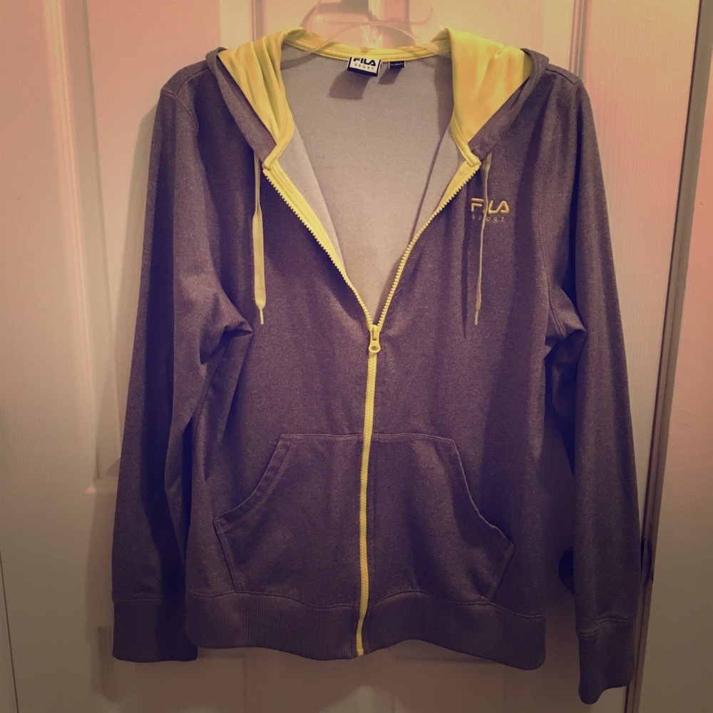 FILA Grey and Yellow Full Zip Sweater EUC