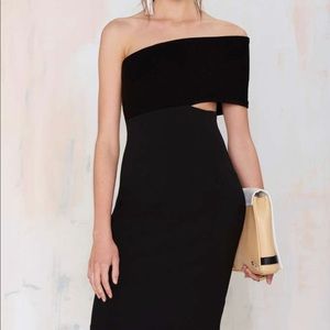 solace london black dress one shoulder mini piano