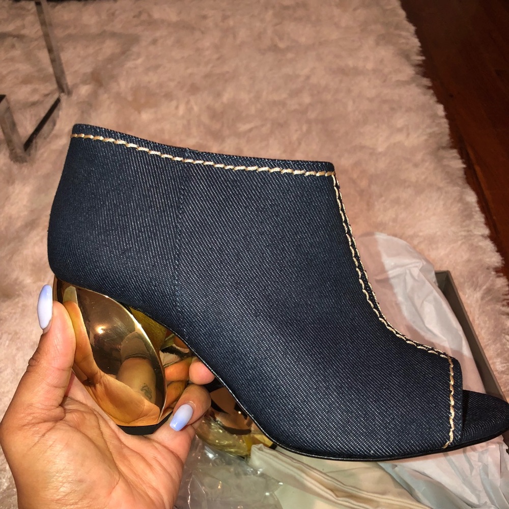 Never worn - BCBG denim peep toe bootie