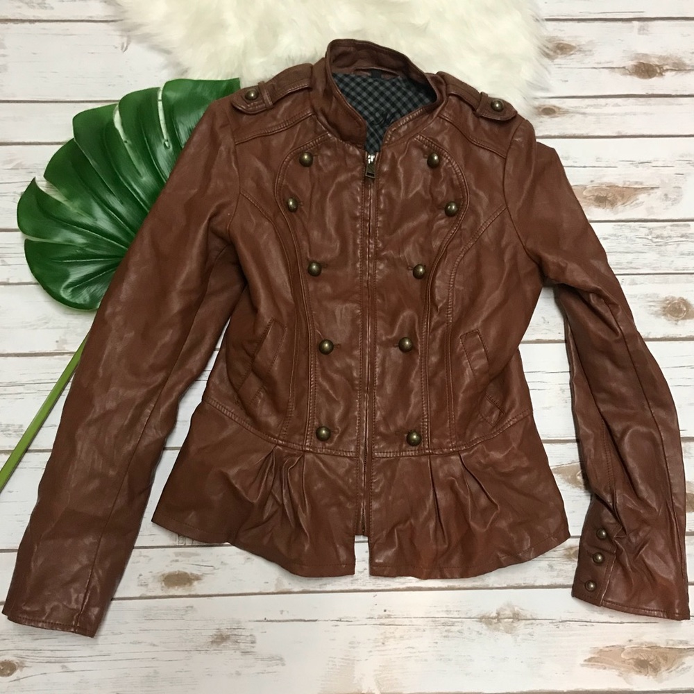 Steve Madden Cognac Faux Leather Jacket - Picture 1 of 7