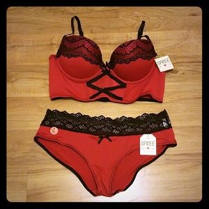 Sexy Red Longline Push Up Bra and Panty Set
