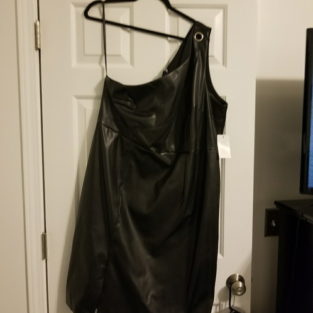 Studio Faux Leather One Shoulder Dress