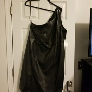 Studio Faux Leather One Shoulder Dress