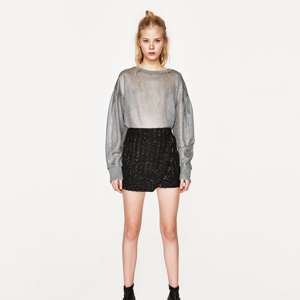 Zara silver/grey mesh long sleeve top