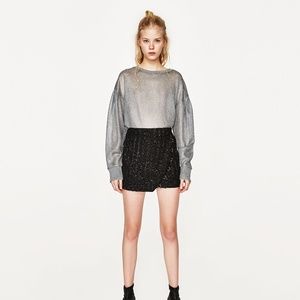 Zara silver/grey mesh long sleeve top