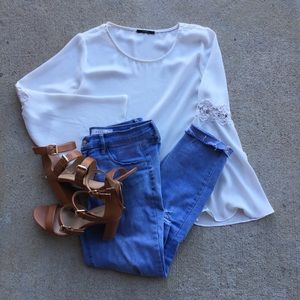 White Bell Bottom Sleeve Top