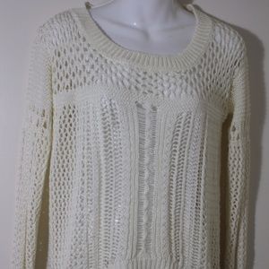 White Beige Crochet Long Sleeved Top