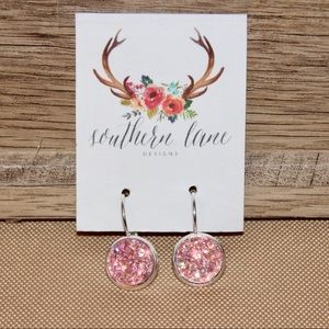 Pink Druzy Leverback Earrings