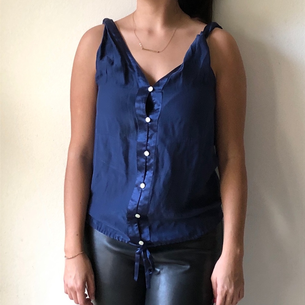 Royal blue silk sleeveless blouse
