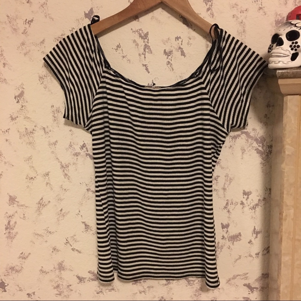 Striped off the shoulder ribbed shirt