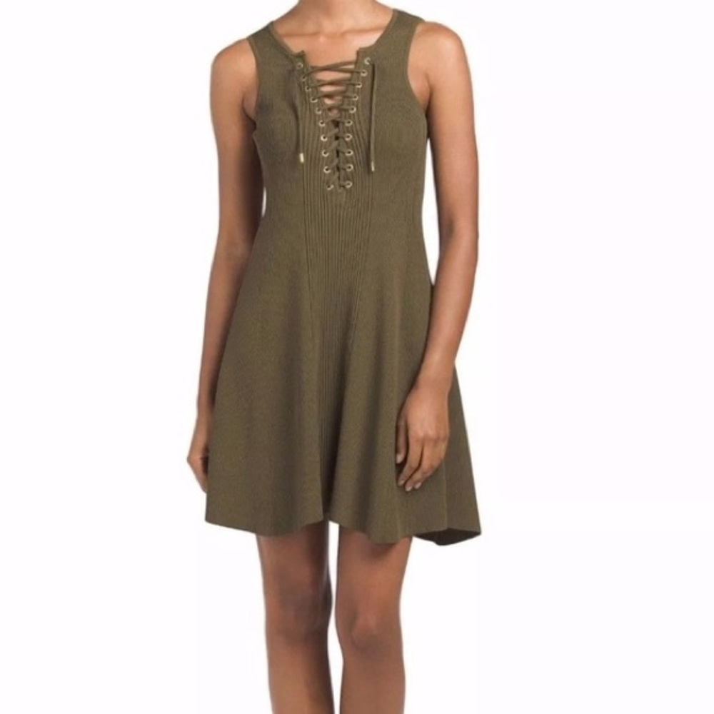 ▪️Torn by Ronny Kobo green ribbed cocktail dress
