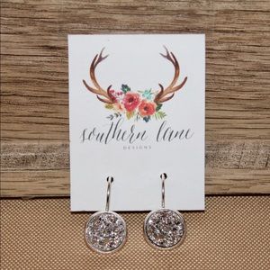 Silver Druzy Leverback Earrings