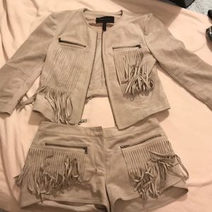 BCBG fringe faux suede crop jacket