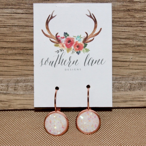 Opal Rose Gold Druzy Leverback Earrings - Picture 1 of 1