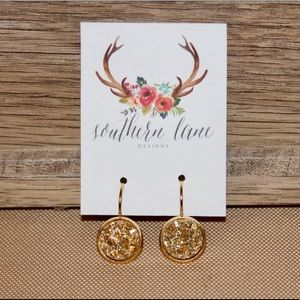 Gold Druzy Leverback Earrings