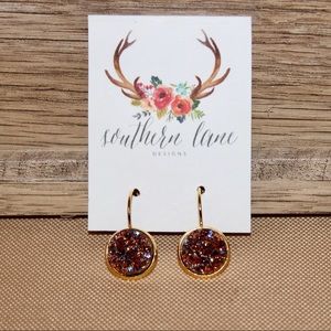 Magenta Gold Druzy Leverback Earrings