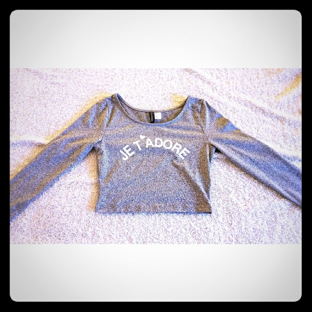 Gray "Je T'Adore" Crop Top