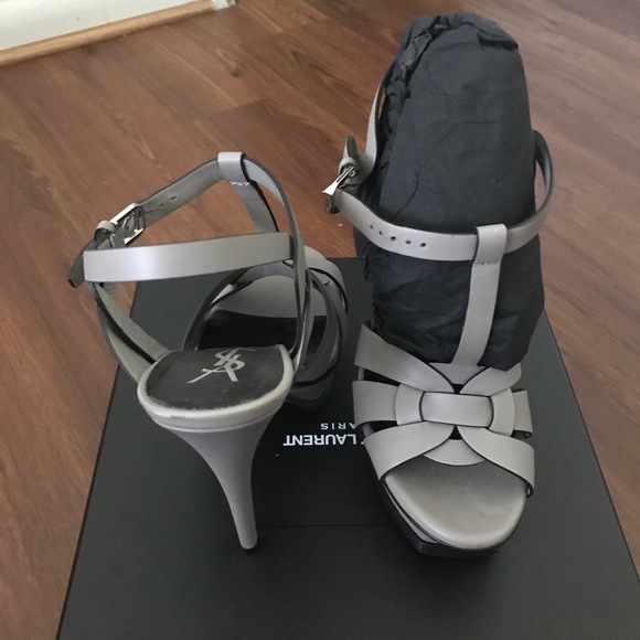 SAINT LAURENT Tribute woven patent-leather platform sandals  YSL Tribute Women Sandal