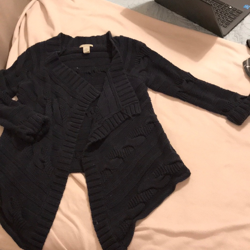 Dark blue cable knit sweater cardigan