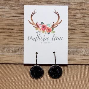 Black Druzy Leverback Earrings