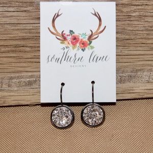 Silver Gunmetal Druzy Leverback Earrings
