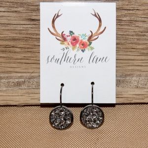 Gunmetal Druzy Leverback Earrings