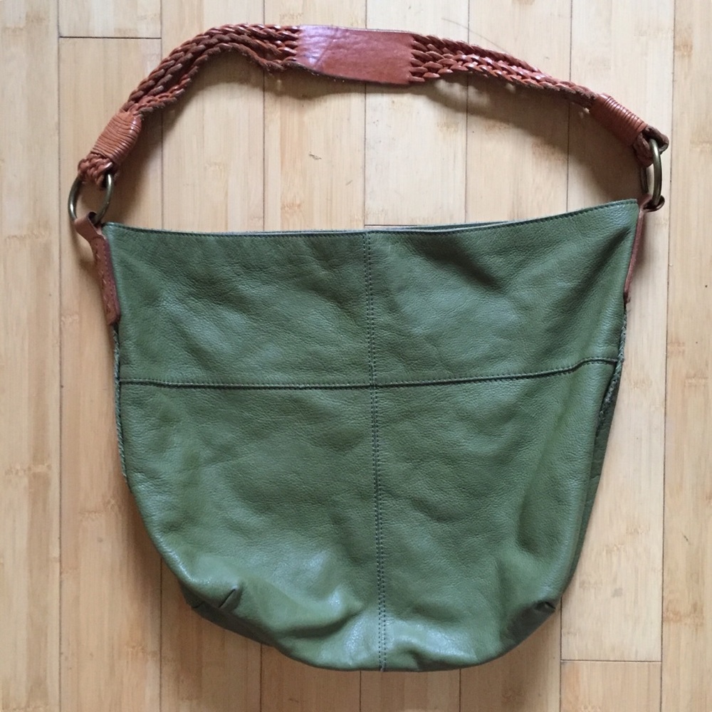 Lucky Brand Green braided leather tote EUC!