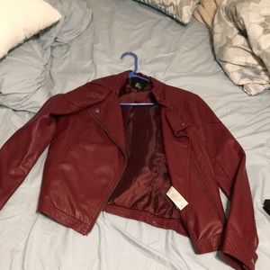 Red fake leather jacket