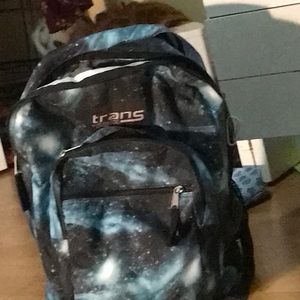 Blue and black galaxy book bag