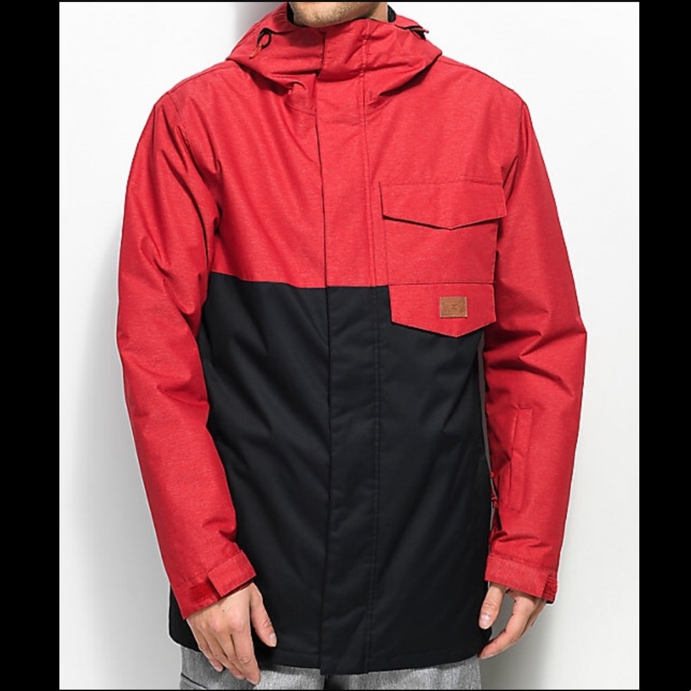 Mens dc merchant red & black snowboard jacket nwot