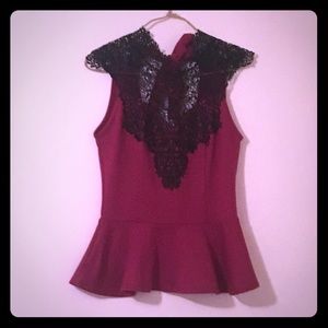 Lace peplum red/maroon top