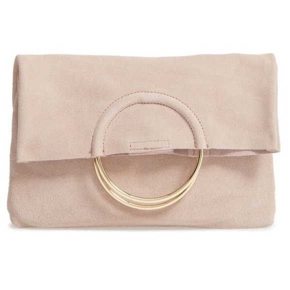 blush suede clutch