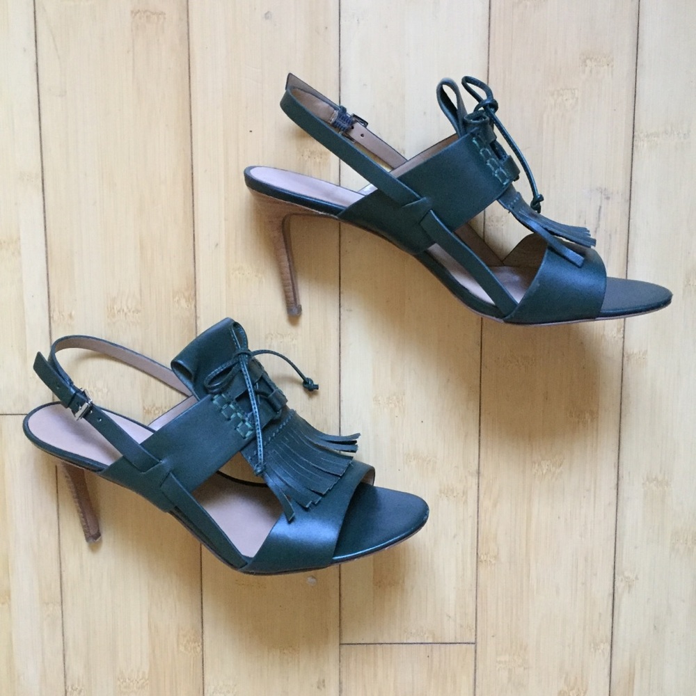 BR green Leather Fringed Pumps