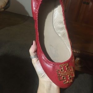 Red Leather Tory Burch Flats