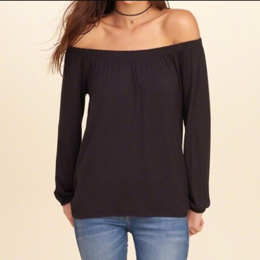 Slim off Shoulders Navy Blue Blouse