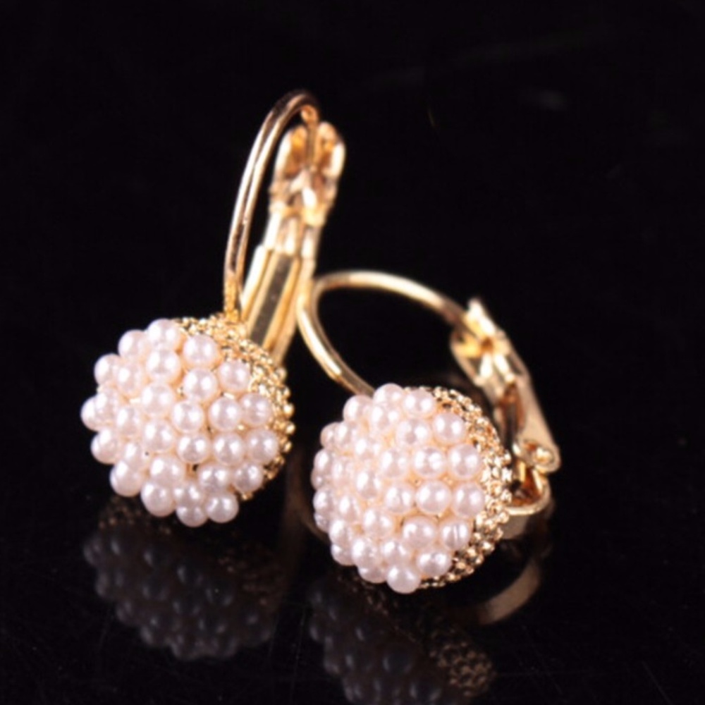 Dainty Tiny Pearl Gold Leverback Earrings
