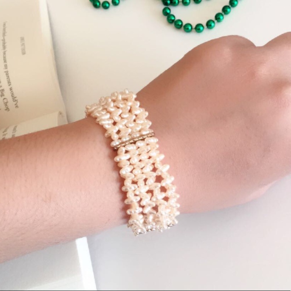 #A181 Peach Beaded Wide Wrap Bracelet