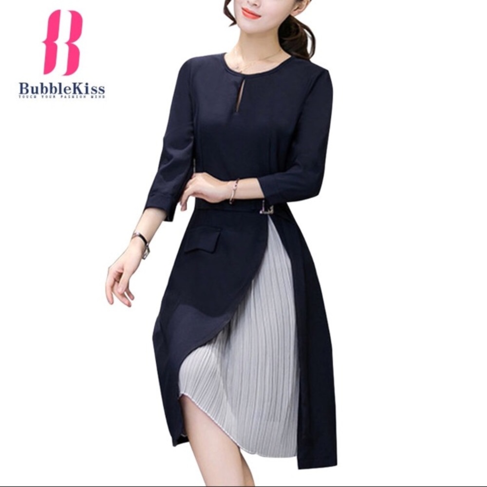 Navy Mid Length Midi Dress