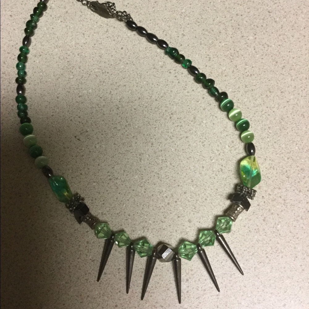 16” Green crystal hematite necklace