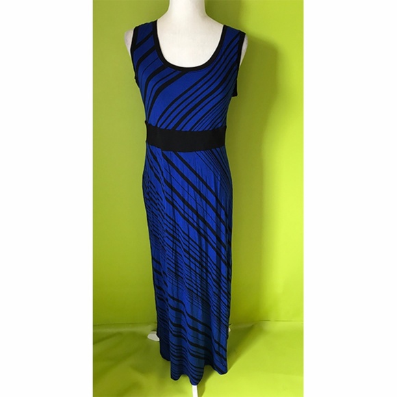 APT. 9 Diagonal Stripe Blue Black Maxi Dress PM - Picture 1 of 8
