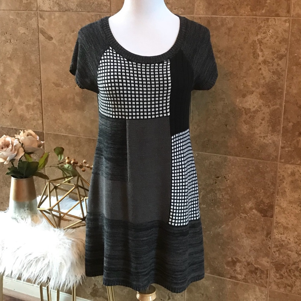 Gray, Black & White Patchwork Sweater Dress