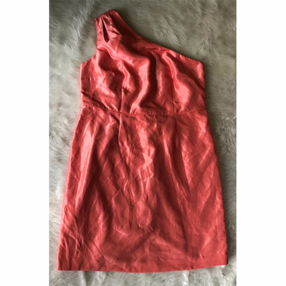 cb RSVP Skater Fit Flare 1 Shoulder Peach Dress 16