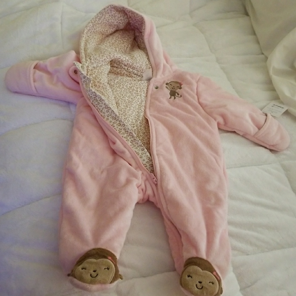 BABY GIRL 3 MONTHS LIGHT PINK BUNTING COVERALL NEW