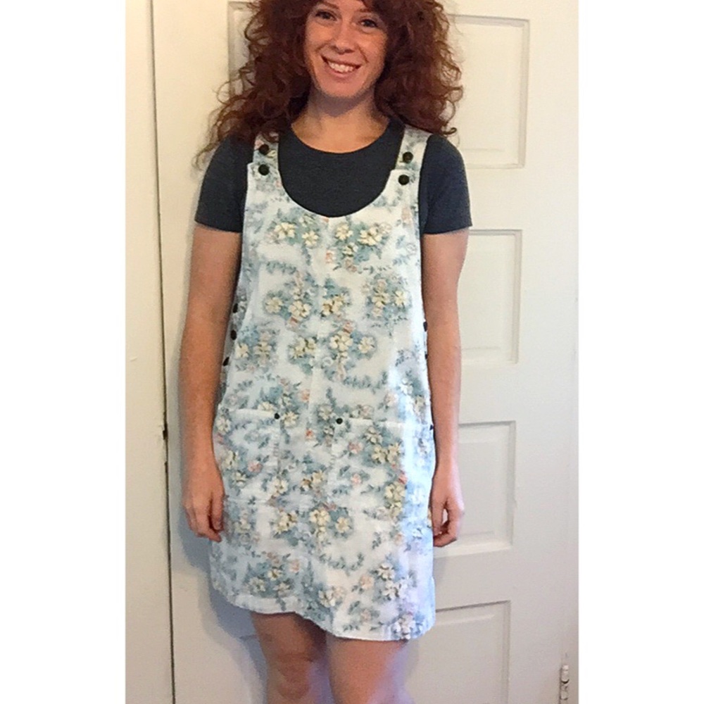 90s Mini Dress with Cream, Blue, and Yellow Print