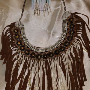 Western Boho fringed necklace & earrings set
