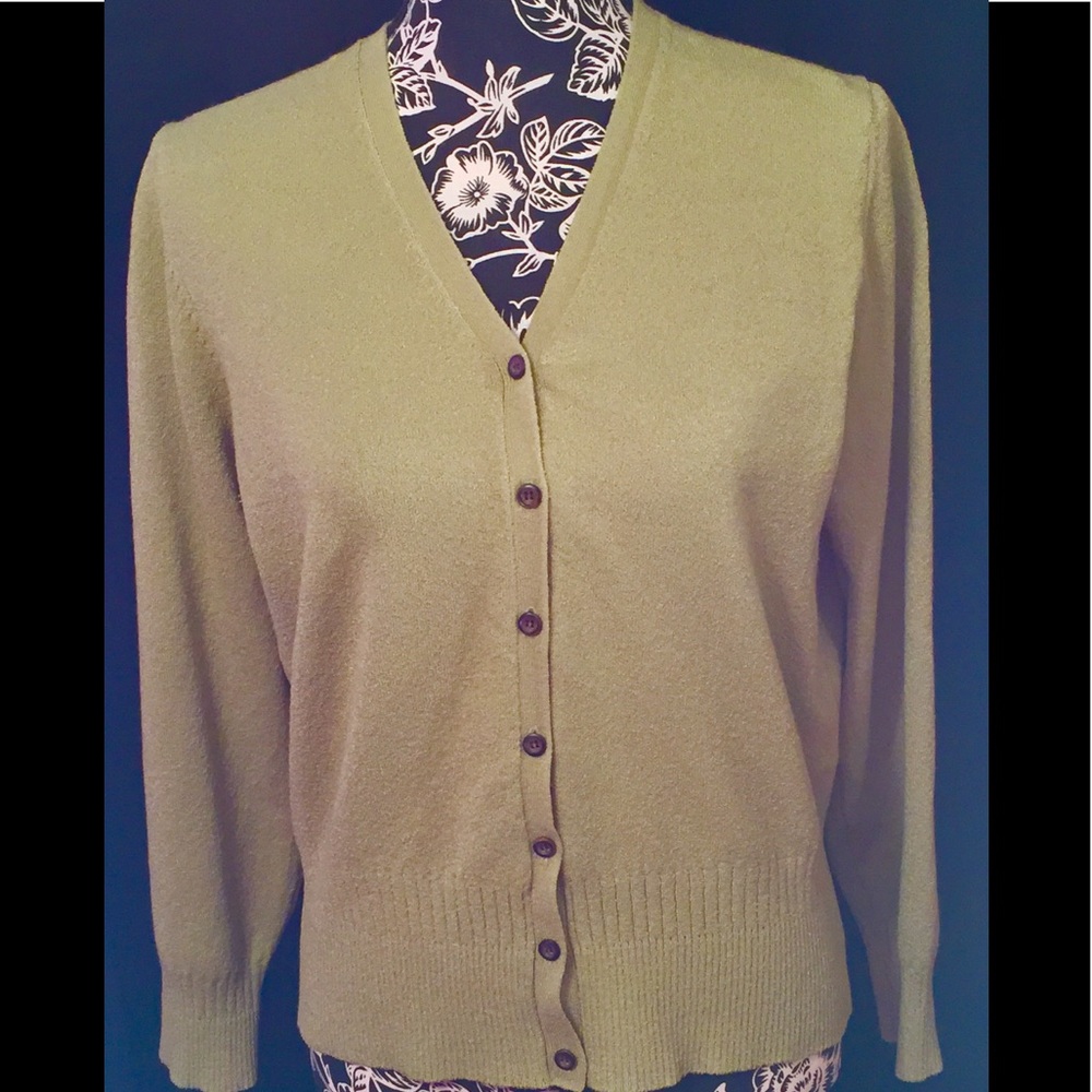 Pea Green V Neck Cardigan Large