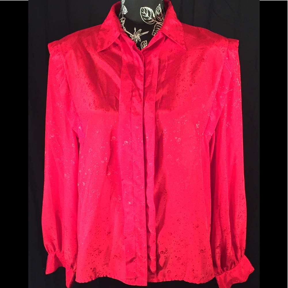Red Button Down Blouse With Swirly Circle Design