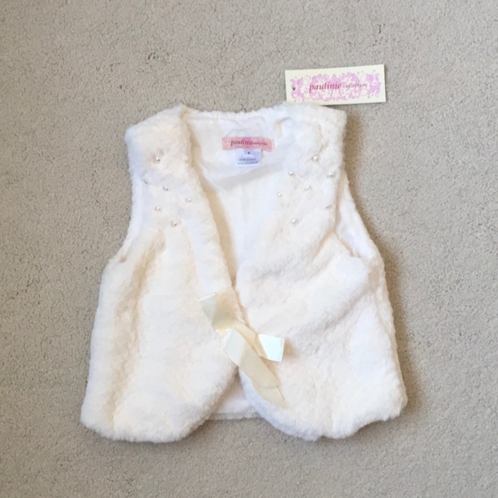 Girls Pauline Embellished Faux Fur Vest NWT 4