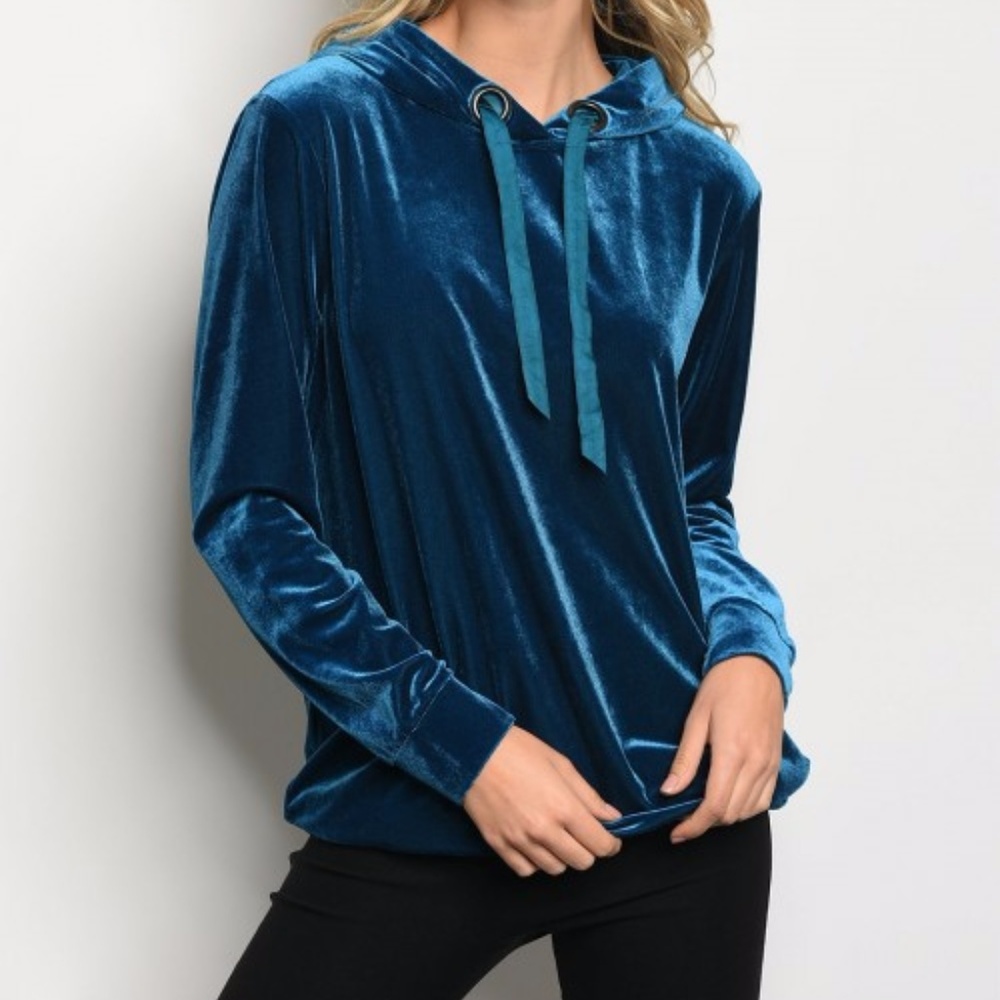 Sale🛍 bright Blue velvet hoodie - Picture 3 of 5